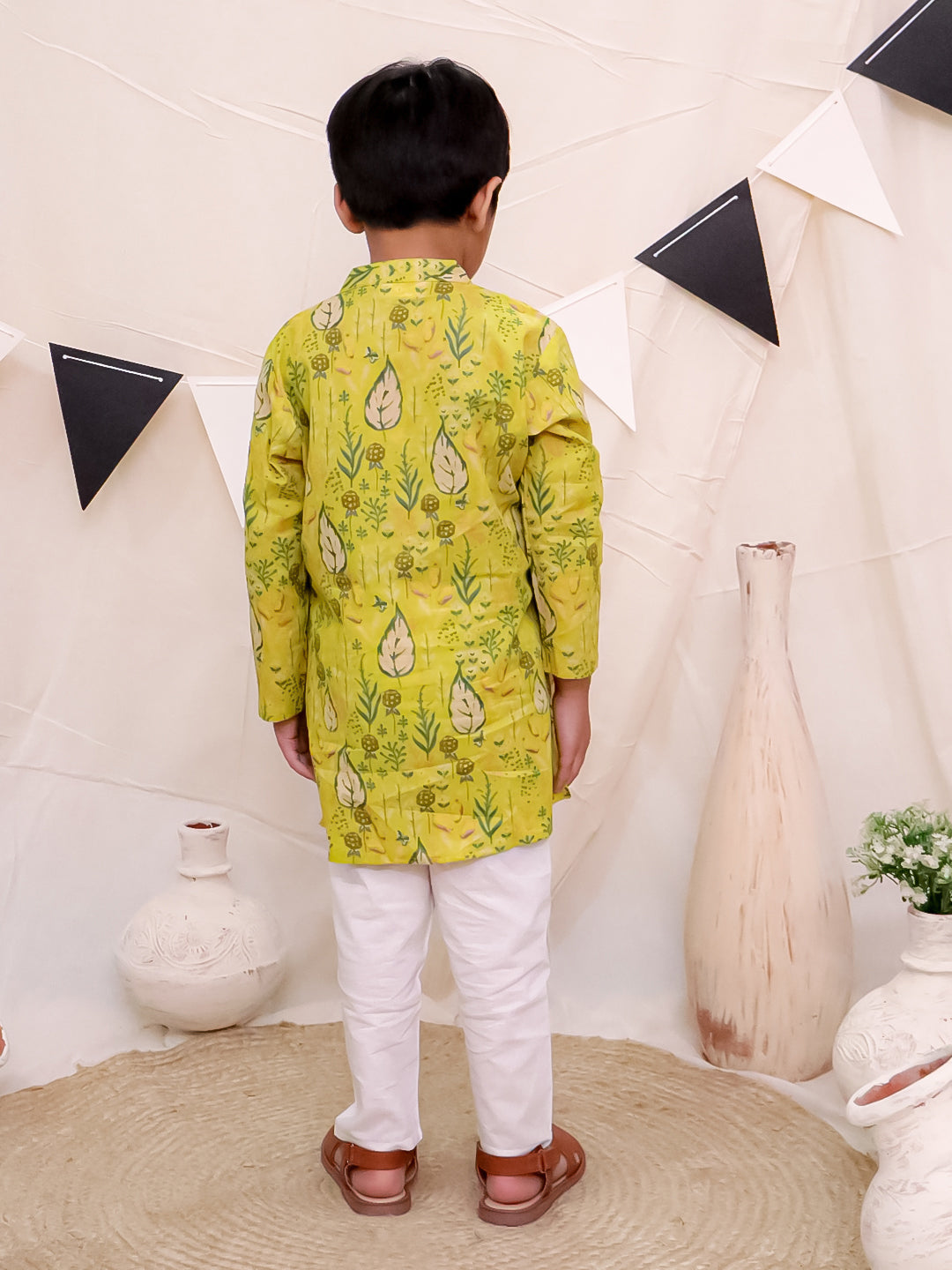 Boys Pure Cotton Printed Kurta with Pyjama - Green