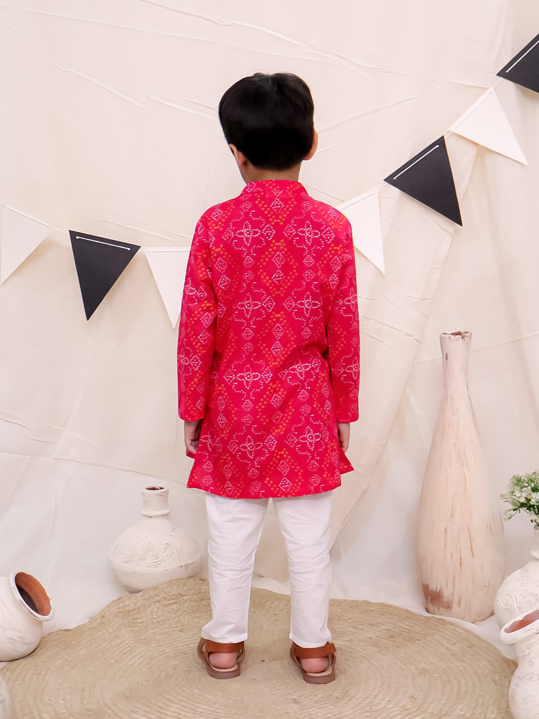 Boys Pure Cotton Printed Kurta with Pyjama - Pink