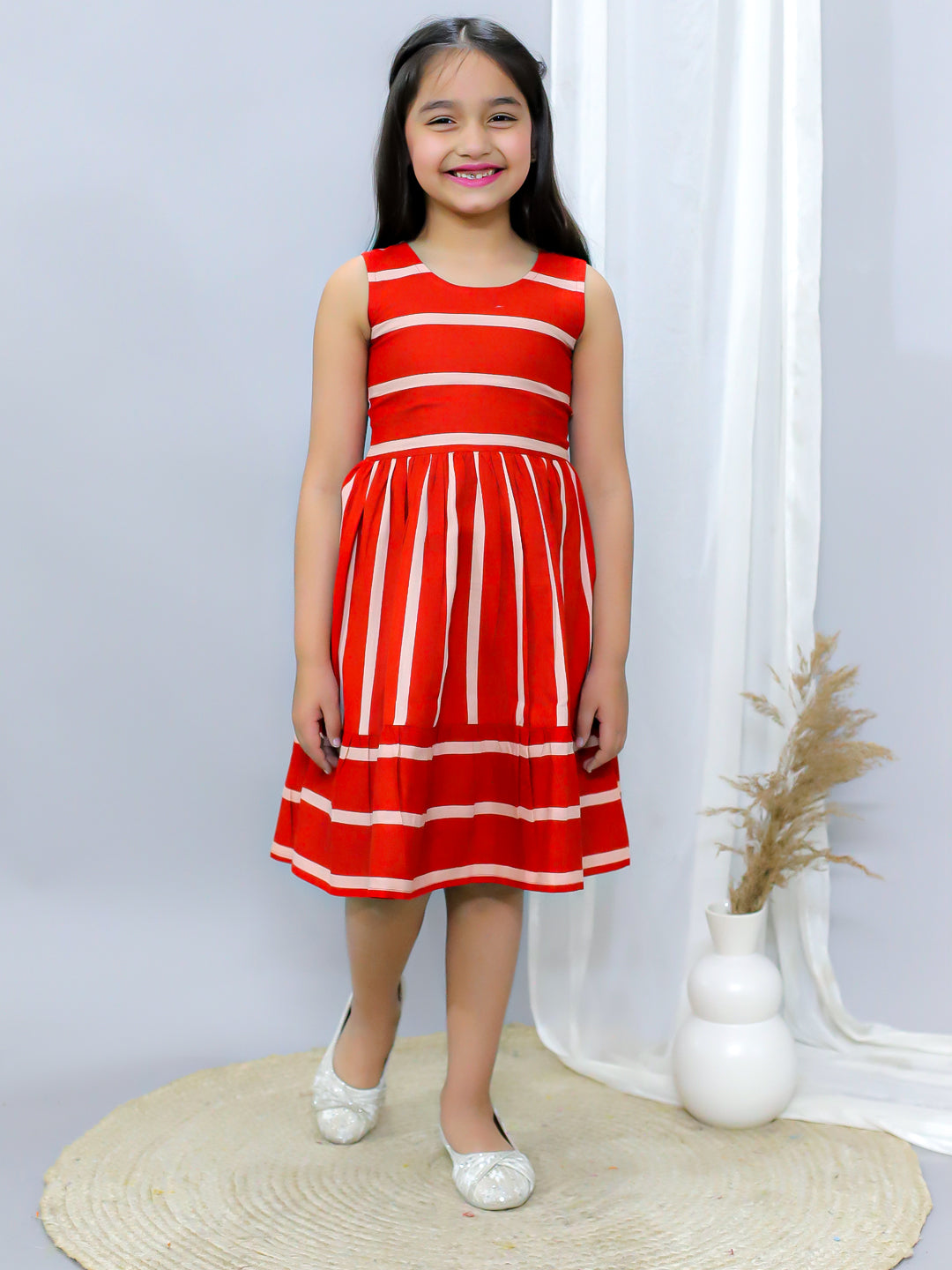 Girls Fit and Flare Dress-Red