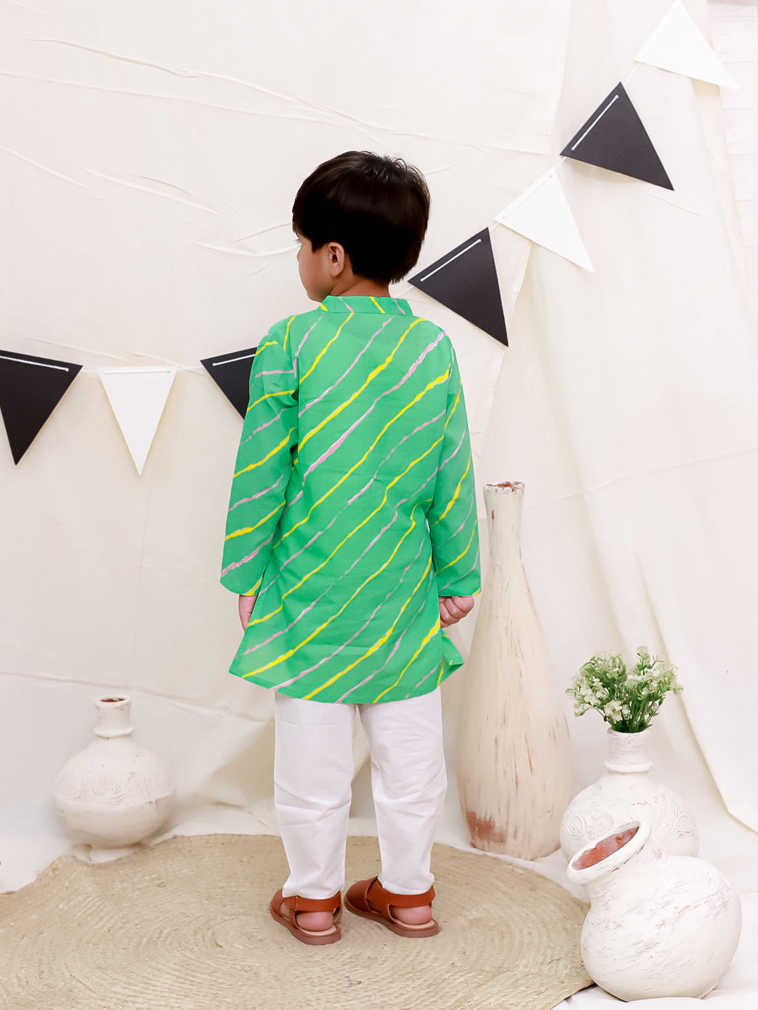 Boys Pure Cotton Printed Kurta with Pyjama - Green