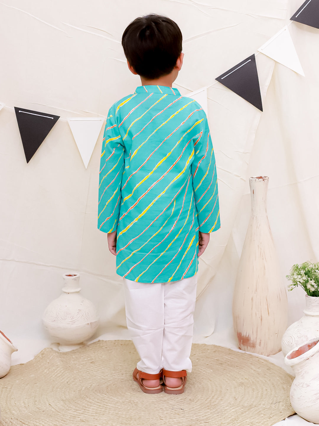 Boys Pure Cotton Printed Kurta with Pyjama - Blue