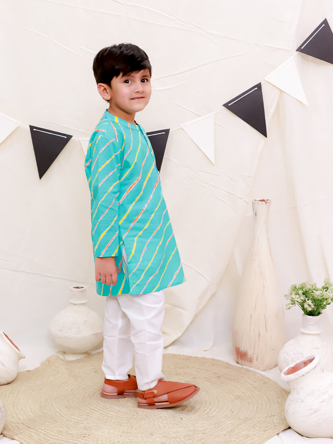 Boys Pure Cotton Printed Kurta with Pyjama - Blue