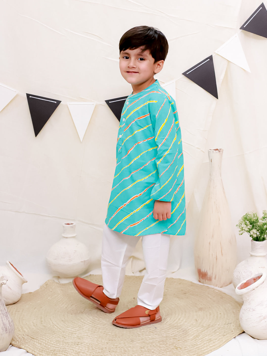 Boys Pure Cotton Printed Kurta with Pyjama - Blue