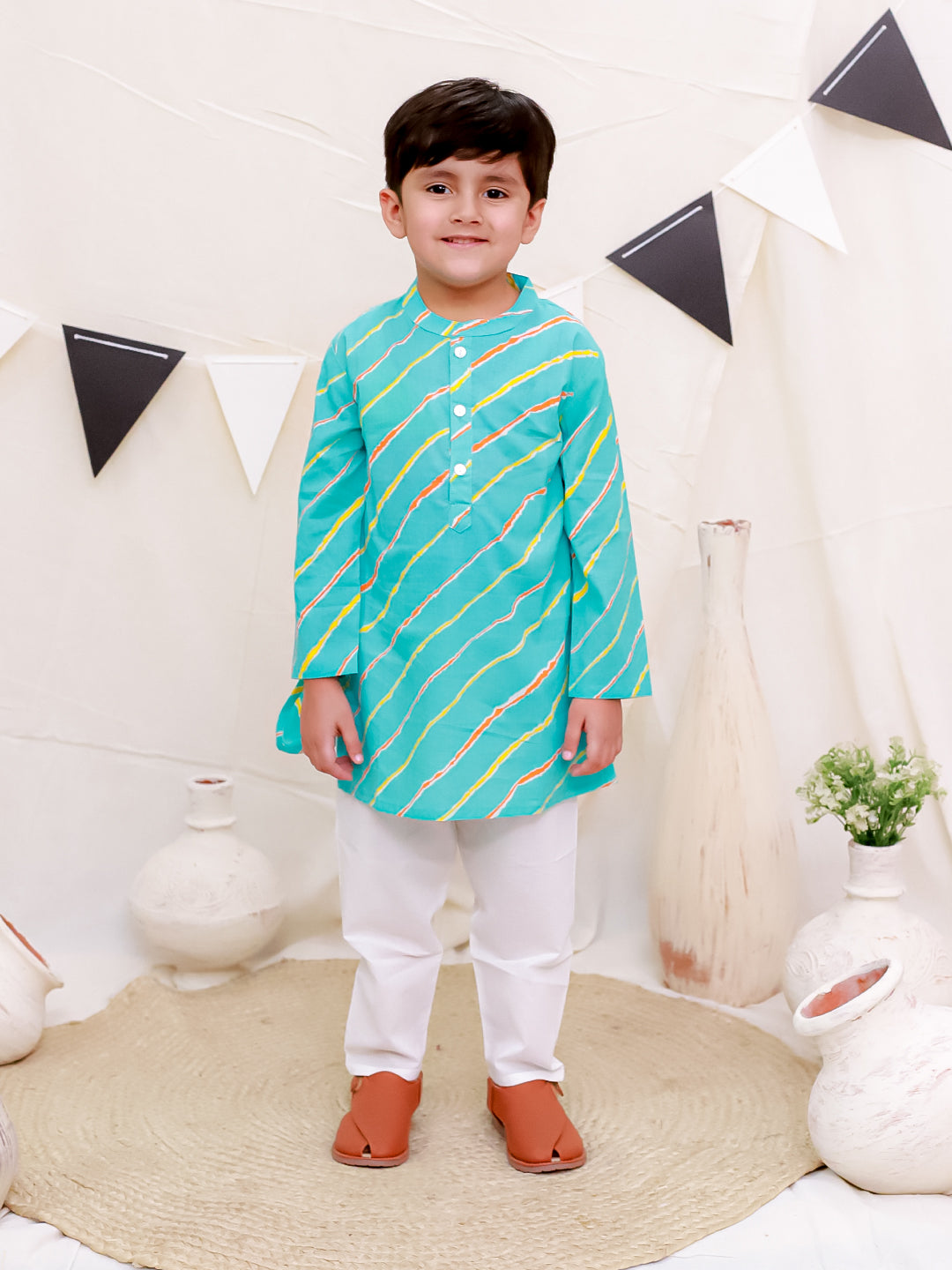 Boys Pure Cotton Printed Kurta with Pyjama - Blue