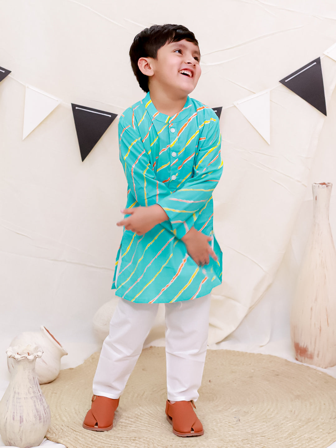 Boys Pure Cotton Printed Kurta with Pyjama - Blue