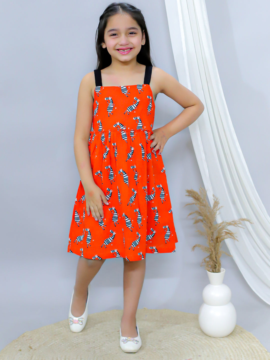 Fit and Flare Dress-Orange