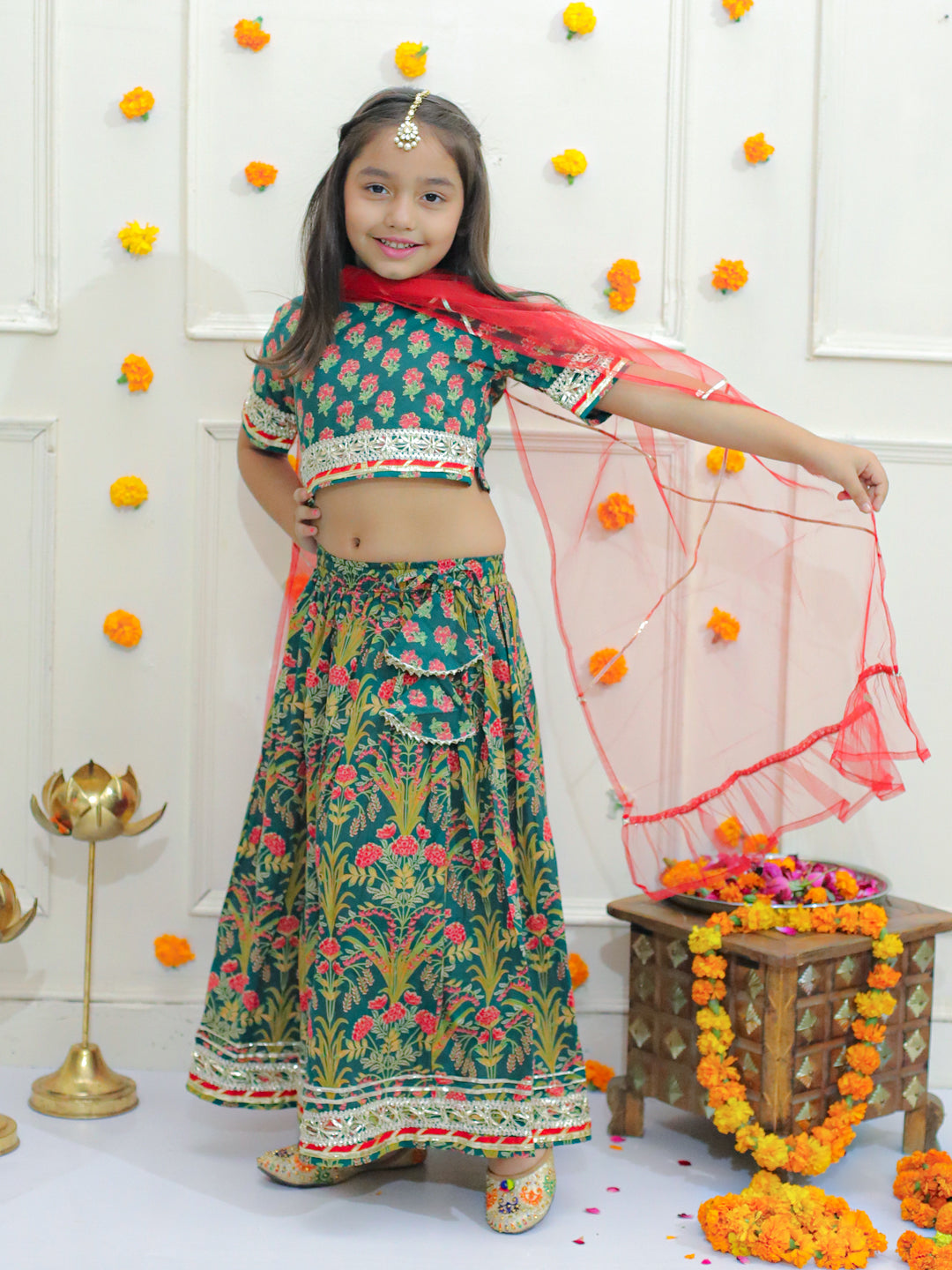 Floral Printed Lehenga Set with Dupatta