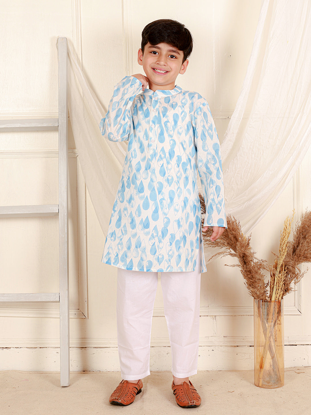 Boys Pure Cotton Printed Kurta with Pajamas