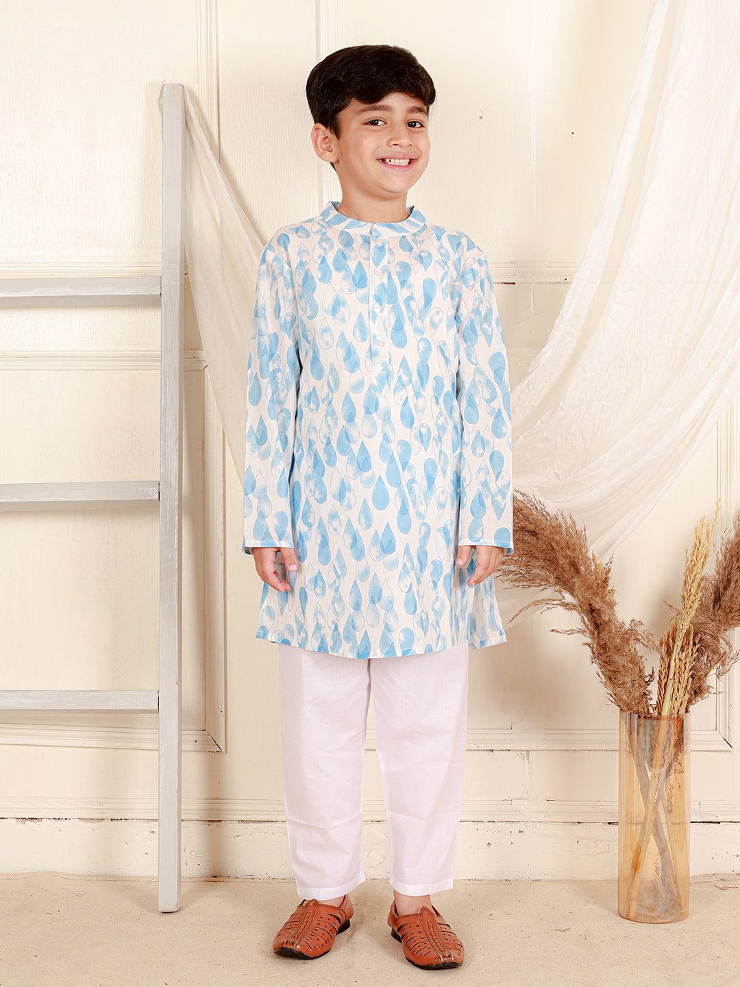 Boys Pure Cotton Printed Kurta with Pajamas