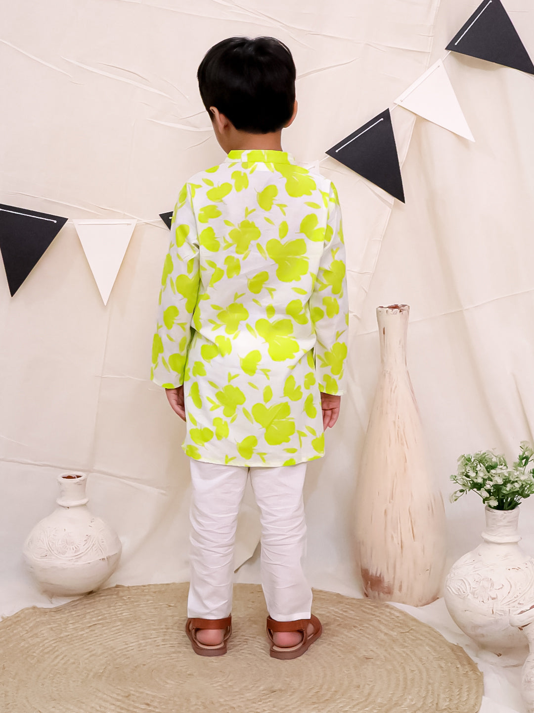 Boys Pure Cotton Printed Kurta with Pyjama - Green