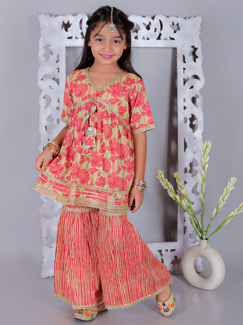 Floral Printed Pure Cotton Kurta With Sharara