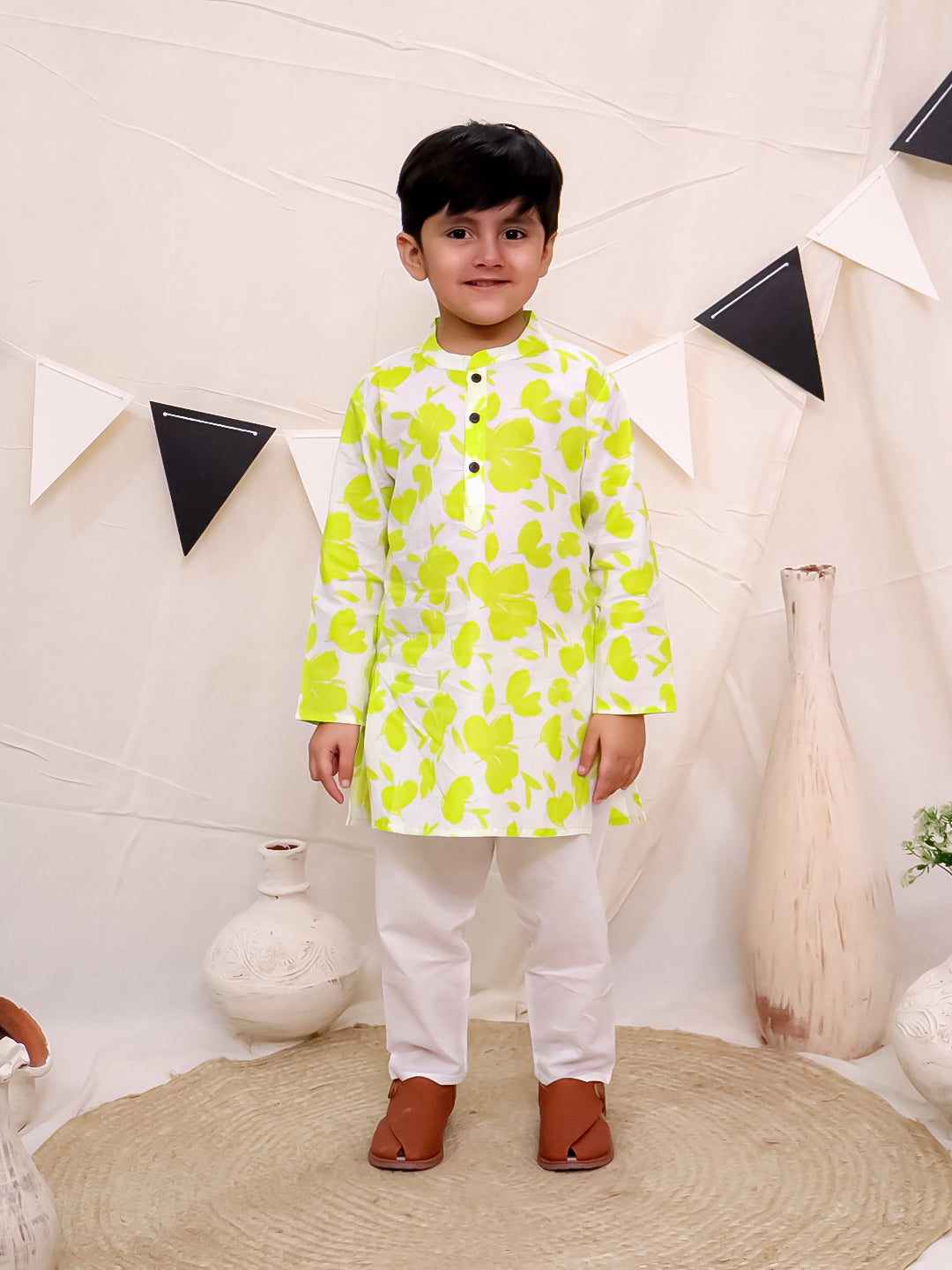 Boys Pure Cotton Printed Kurta with Pyjama - Green