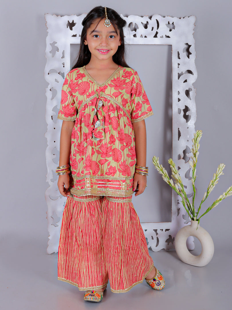 Floral Printed Pure Cotton Kurta With Sharara