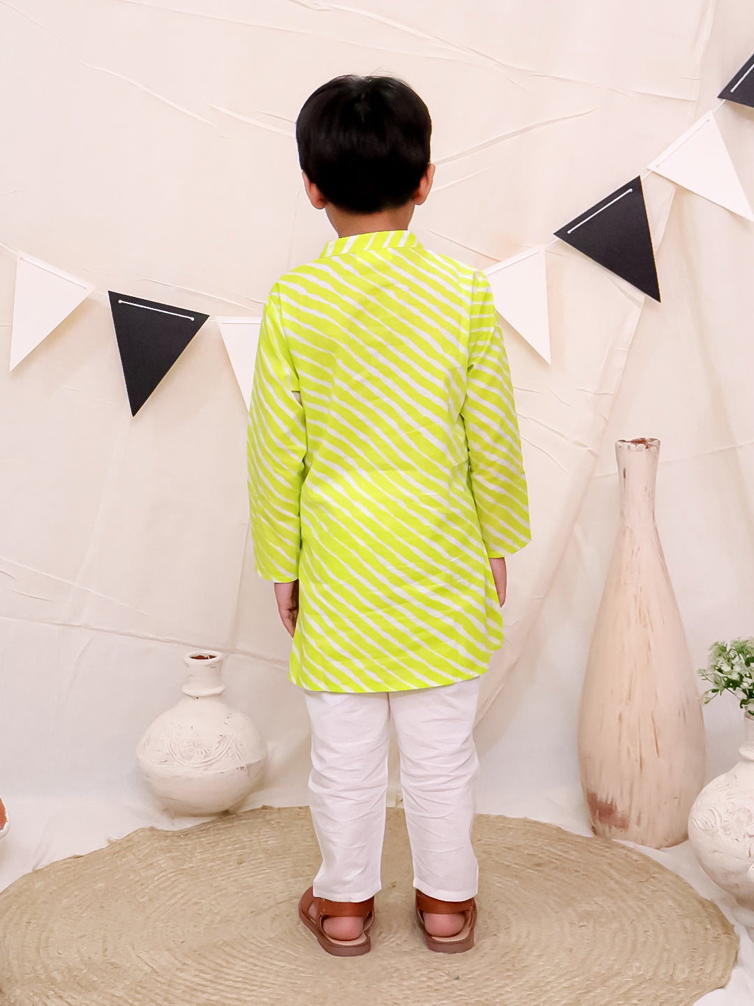 Boys Pure Cotton Printed Kurta with Pyjama - Green