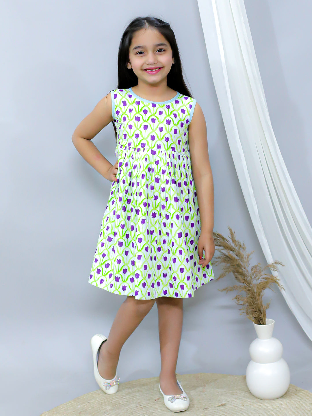 Girls Fit and Flare Dress-Purple