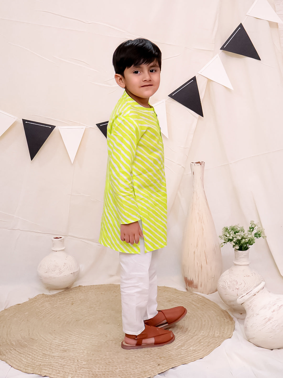 Boys Pure Cotton Printed Kurta with Pyjama - Green