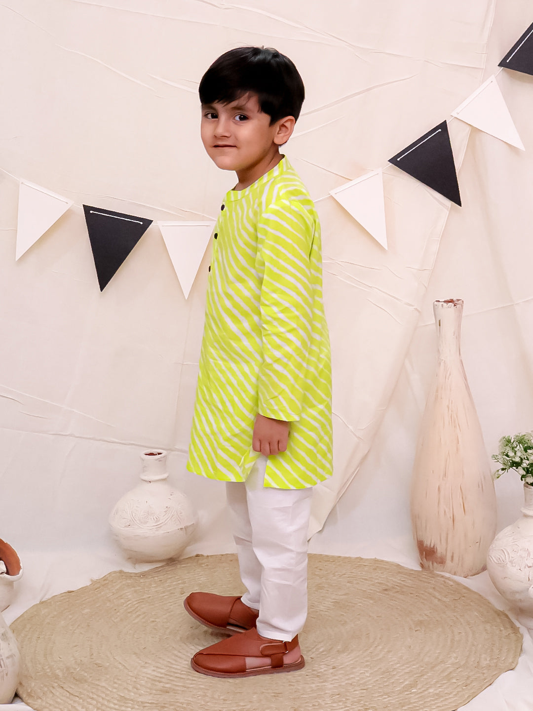 Boys Pure Cotton Printed Kurta with Pyjama - Green