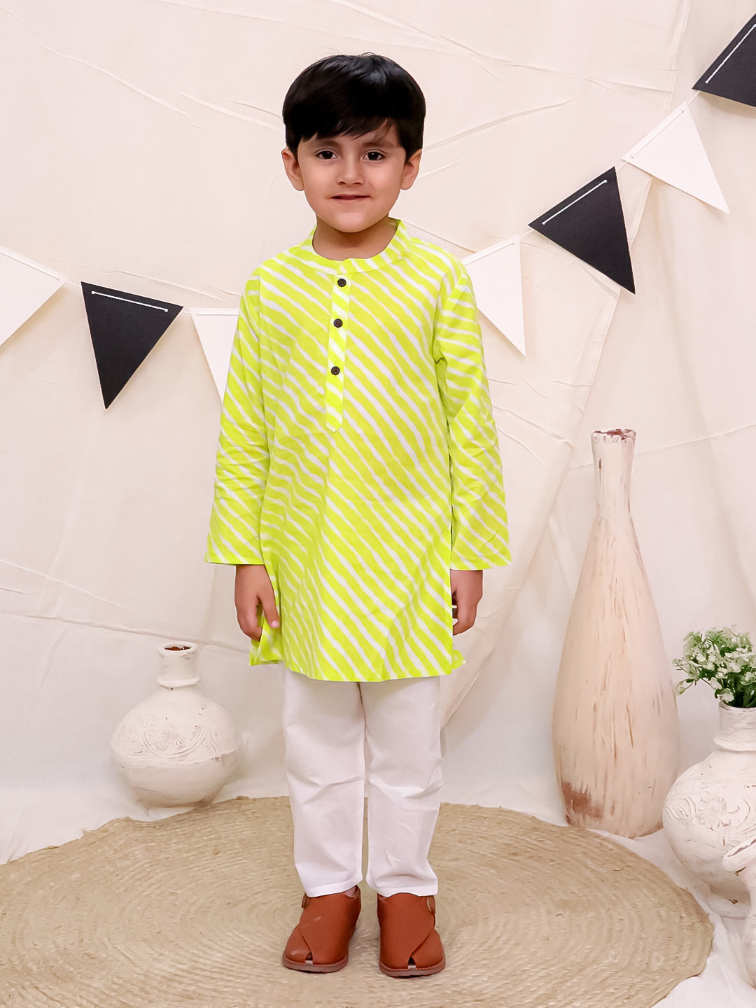 Boys Pure Cotton Printed Kurta with Pyjama - Green