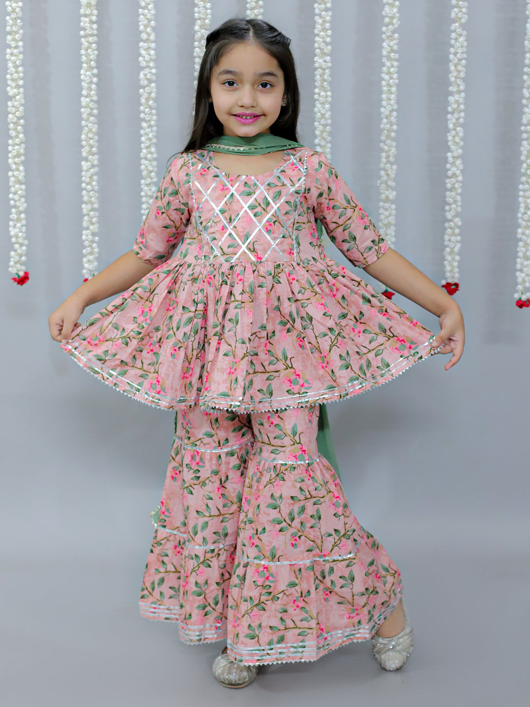 Kurti and Sharara with Dupatta-Pink