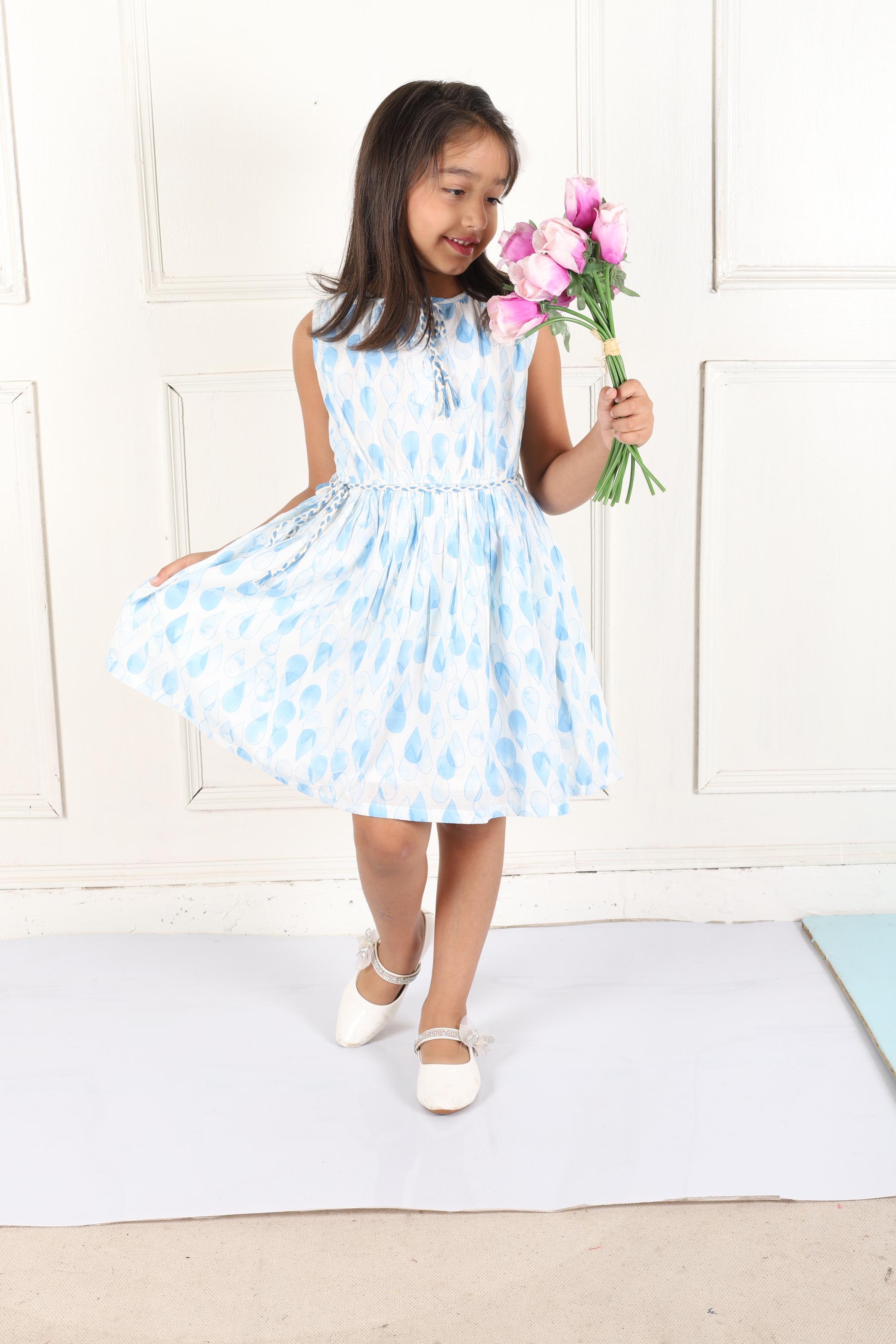 Blue Drop Printed Pure Cotton Dress